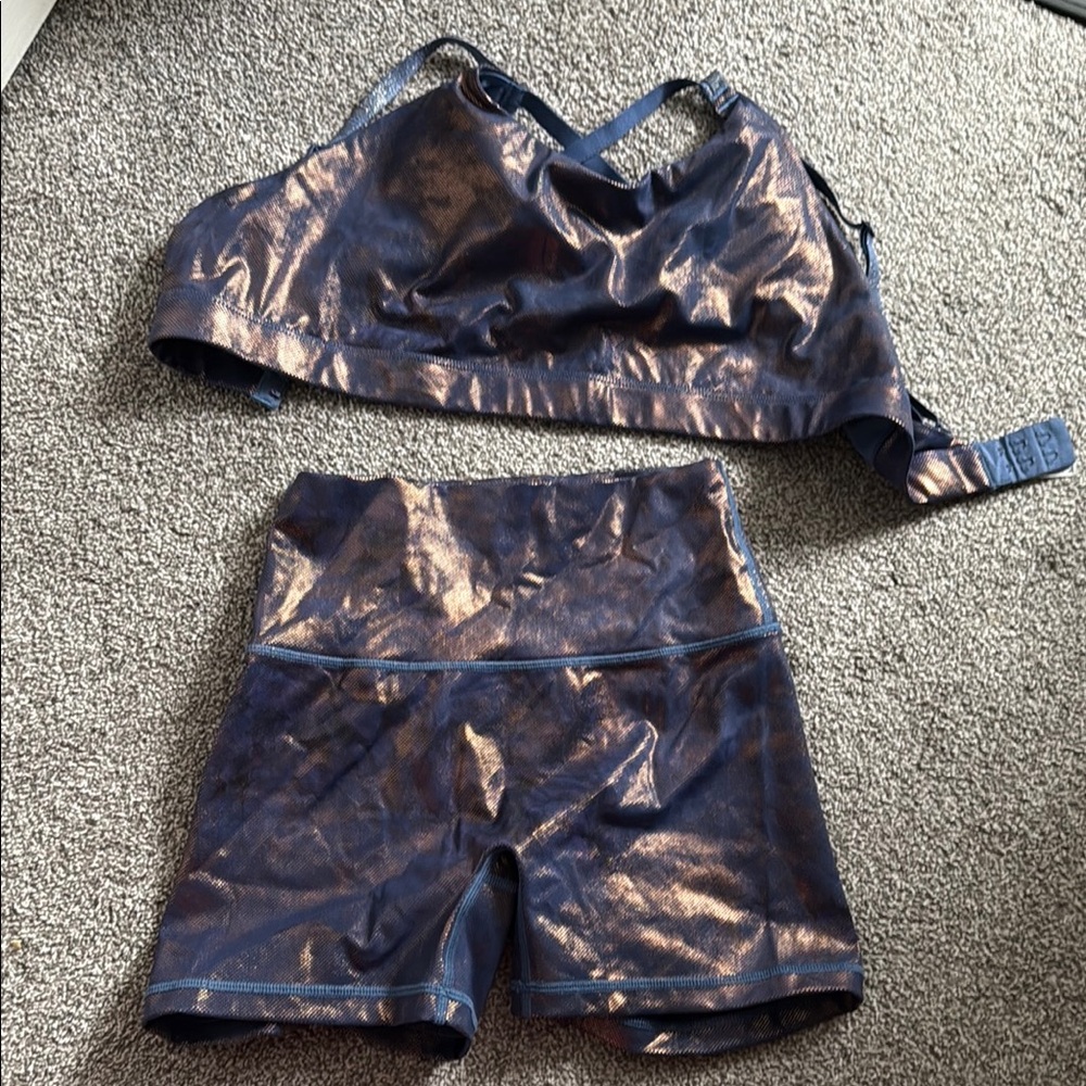 Metallic Sports Bra and Shorts Set